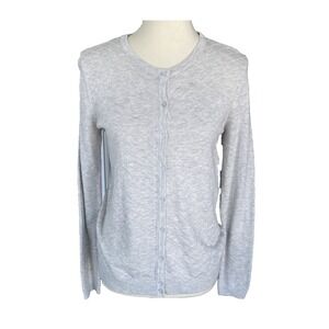 Hilary Radley Women Sweater Small Knit Cardigan Button Grey Cotton  Long Sleeve